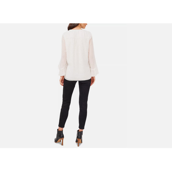 Vince Camuto Metallic Clip Dot Flutter Sleeve New Ivory Size XS - Picture 4 of 4